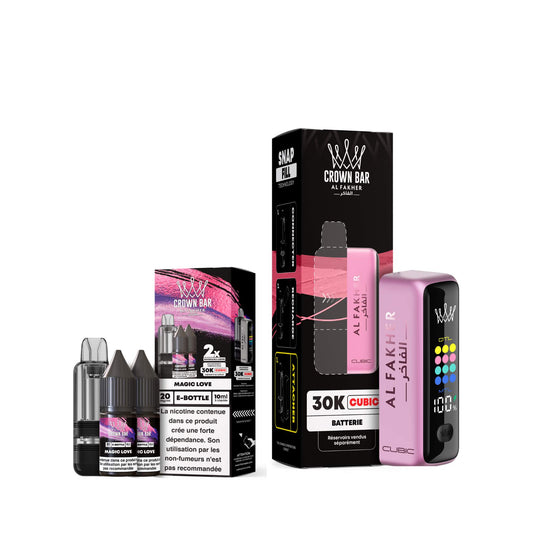 Al Fakher Crown Bar Cubic 30K - Pod + Tank + 2 e-liquide - 30000 bouffées - 2% nicotine - Kit Vape Pod
