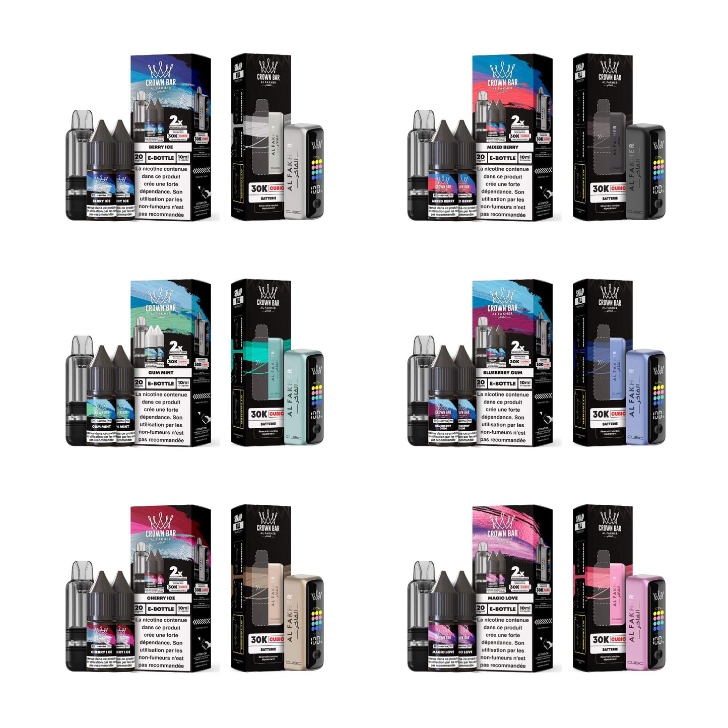 Al Fakher Crown Bar Cubic 30K - Pod + Tank + 2 e-liquide - 30000 bouffées - 2% nicotine - Kit Vape Pod