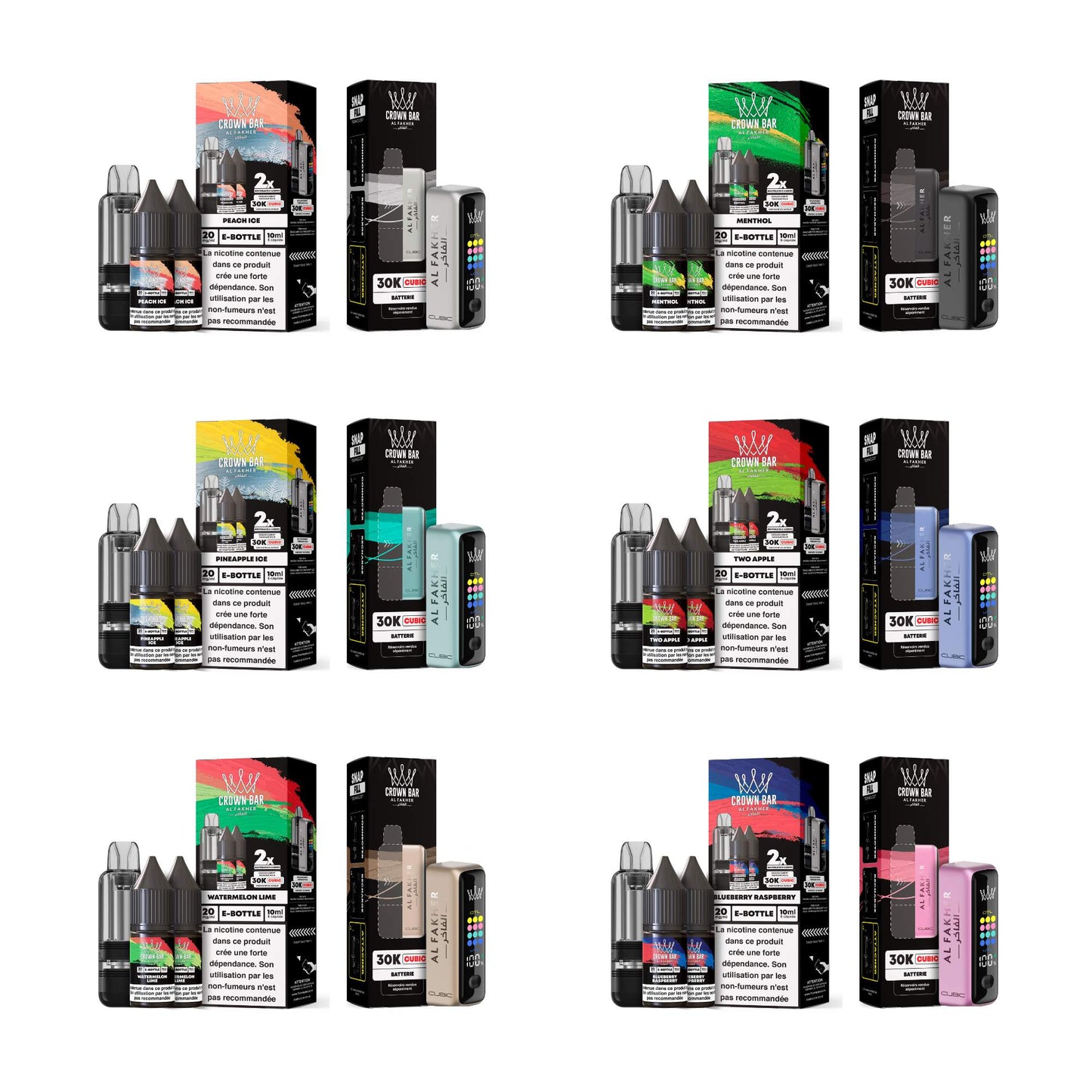 Al Fakher Crown Bar Cubic 30K - Pod + Tank + 2 e-liquide - 30000 bouffées - 2% nicotine - Kit Vape Pod