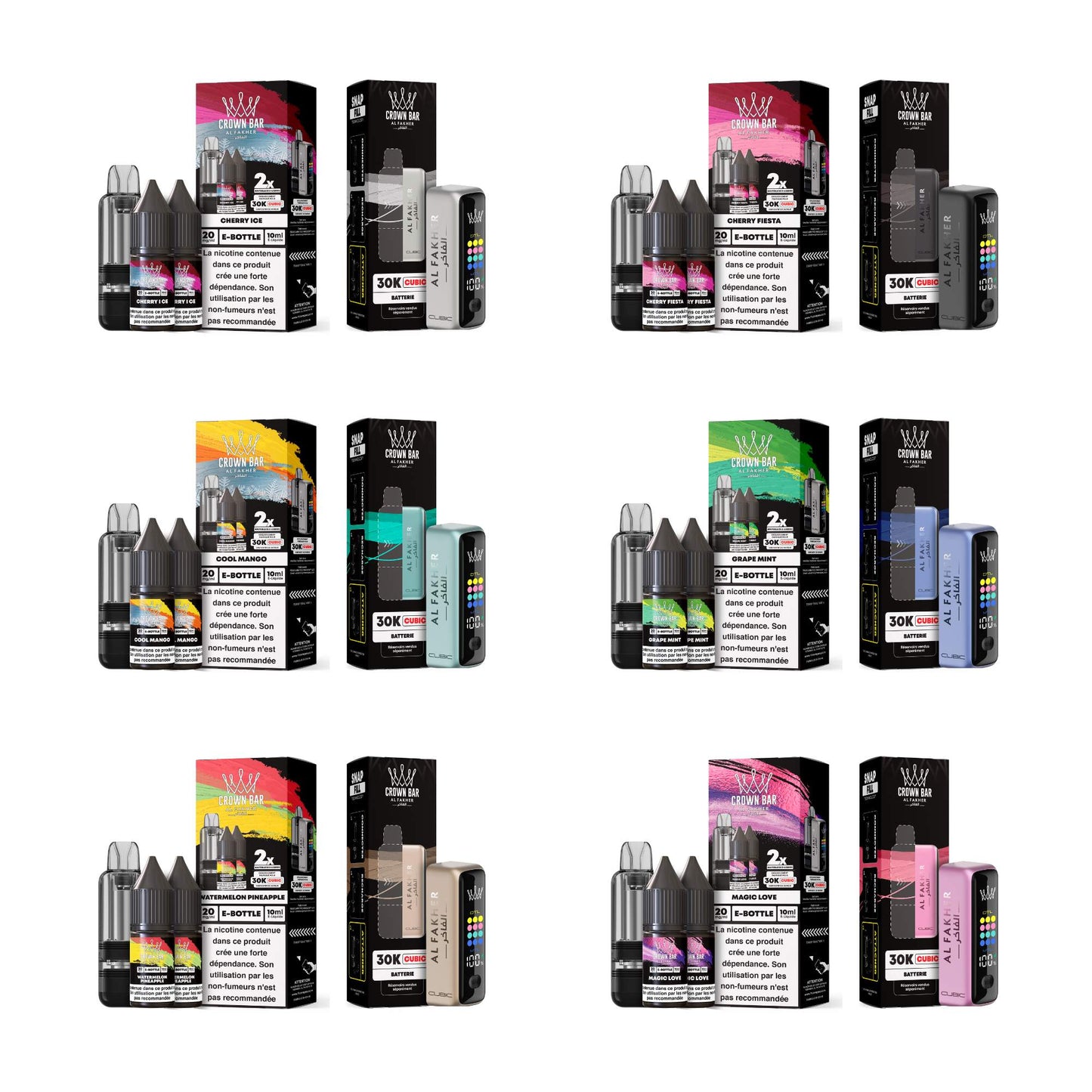 Al Fakher Crown Bar Cubic 30K - Pod + Tank + 2 e-liquide - 30000 bouffées - 2% nicotine - Kit Vape Pod