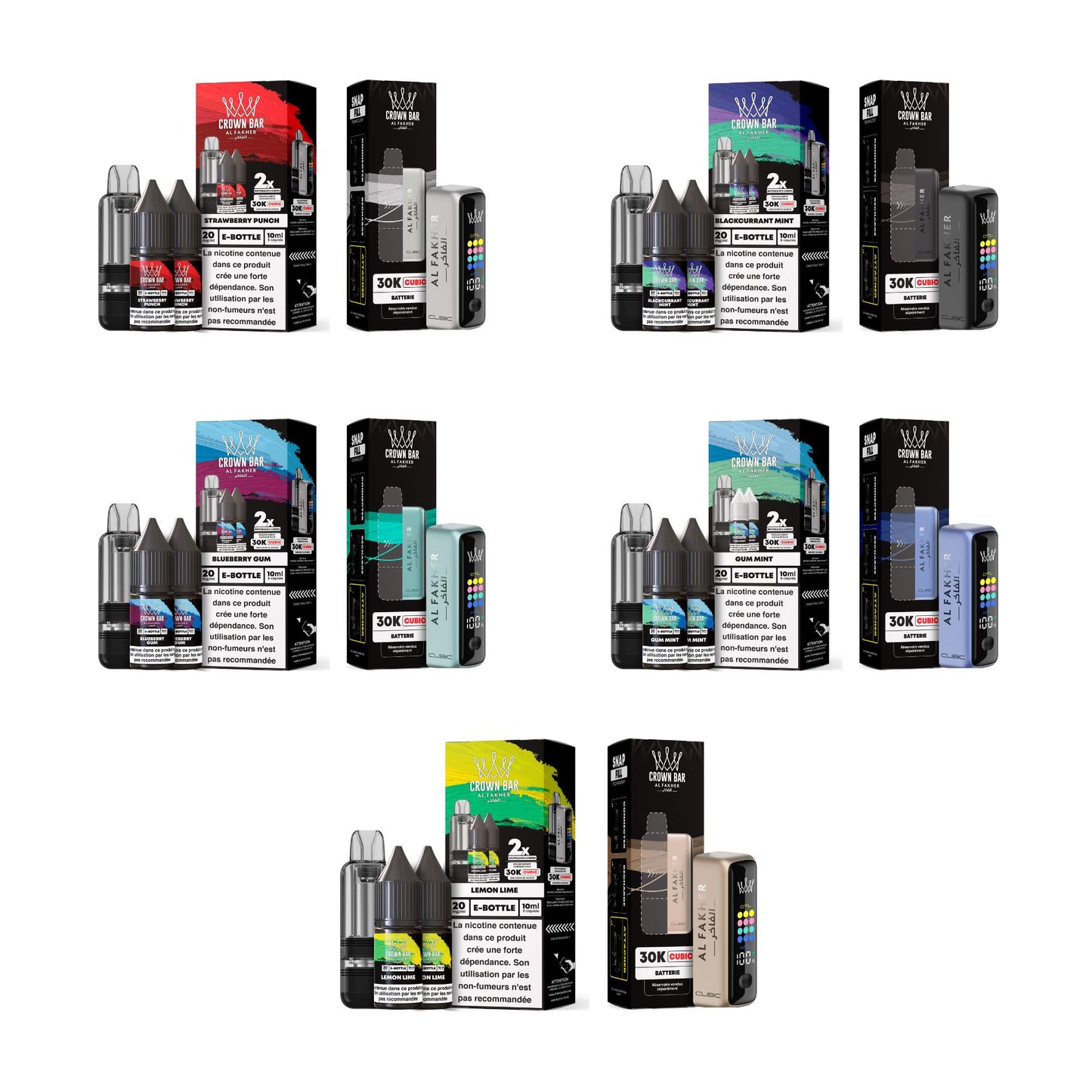 Al Fakher Crown Bar Cubic 30K - Pod + Tank + 2 e-liquide - 30000 bouffées - 2% nicotine - Kit Vape Pod